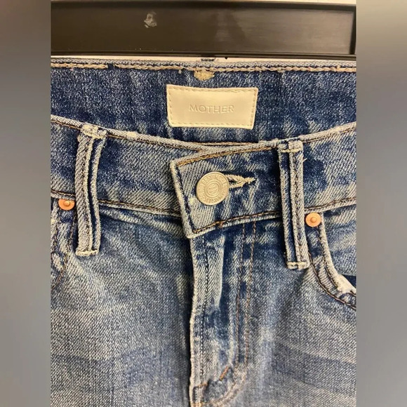 MOTHER The Flirt Fray Straight Leg Jeans Cold Feet Blue Size 24 - Picture 5 of 9